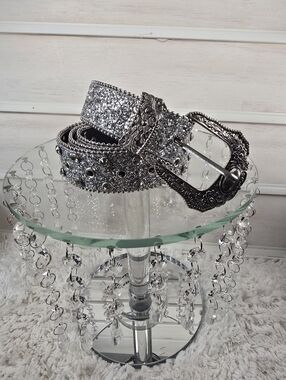 Silver Glitter Rhinestone Women’s Fashion Belt